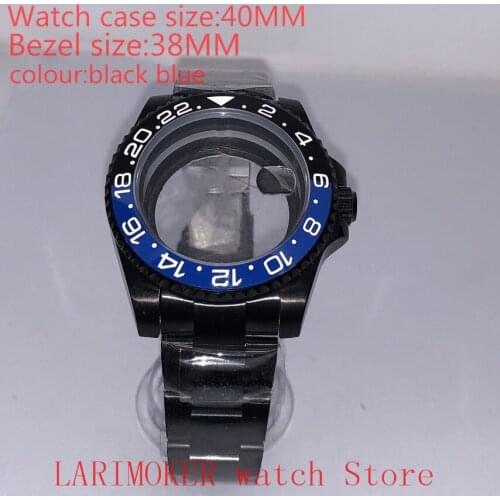 Suitable for Mingzhu Miyota 8215 40mm 904L stainless steel case, transparent black back cover, with bezel black blue