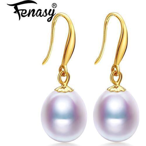 FENASY 18k Gold Earrings Pearl Jewelry Antiallergic 18K Real Gold Drop Earrings For Women 2017 New Fashion Long Earrings