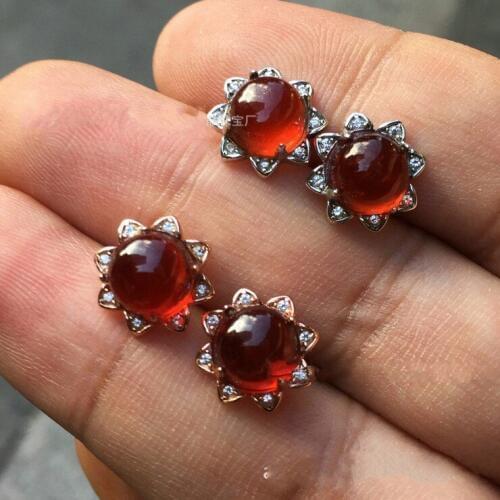 Garnet Earrings Sunflower 925 Silver Inlaid High Quality