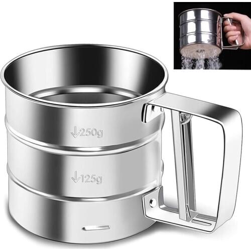 2PCS Stainless Steel Flour Sieve Cup Powder Sieve Mesh Kitchen Gadget For Cakes Hand-Screened Sugar Baking Sieve Strainer