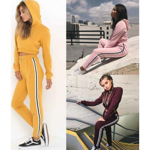 Sport Suit Tracksuit Long Sleeve Women Stripe Running Set Winter Fall Jogging Sweat Pants 2pcs Sportswear Female Sport Suits
