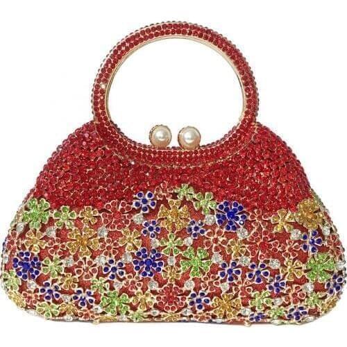 Flower Party Clutch Evening Bags rhinestone Luxury Wedding Crystal Bags Shoulder Bags lady colorful handbag for women