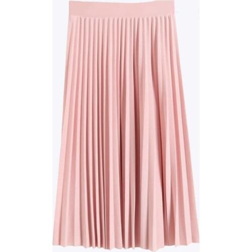 Women Long Pleated Skirt Faldas Mujer Moda 2021 New Summer Chiffon Sweet Solid Pleated Skirt Elastic Waist Empire Skirt