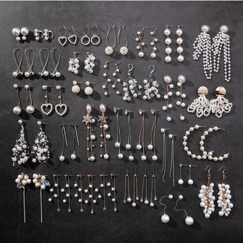 New fashion openwork long earrings imitation pearl crystal heart geometry pendant earrings glamour elegant women wedding jewelry