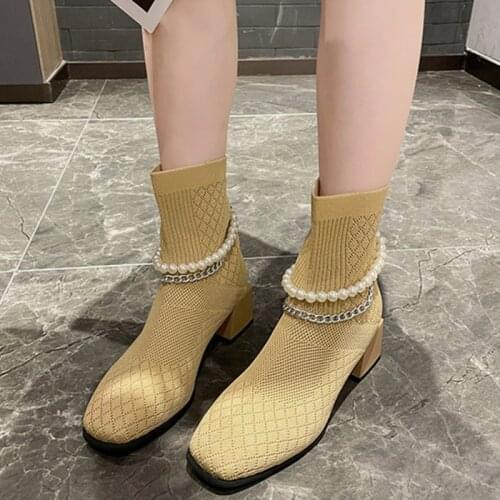 2021 New Women Autumn Winter Fashion Ankle Boots Female Platform PU Leather Metal Chain Shoes Ladies Solid Slip-On Casual Boot