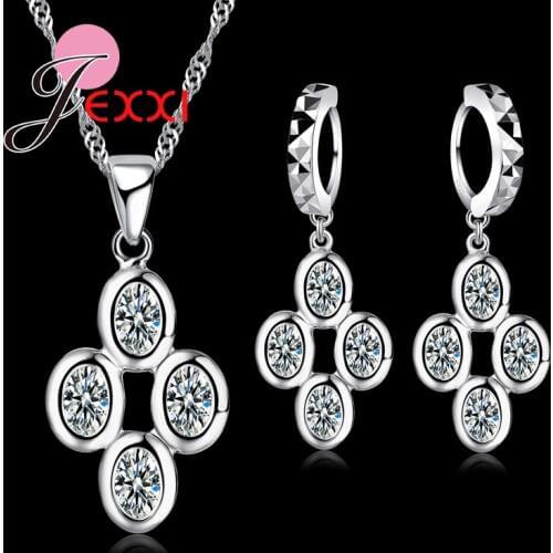 Gorgeous Clover New 925 Sterling Silver Jewelry Sets CZ Crystal Necklace And Earring Set For Women Party Jewelry