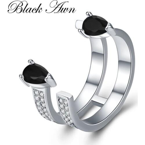 Black Awn 2021 New bijoux Rock 925 Sterling Silver Fine Jewelry Black Spinel Engagement Ring for Women Anillos Mujer G061