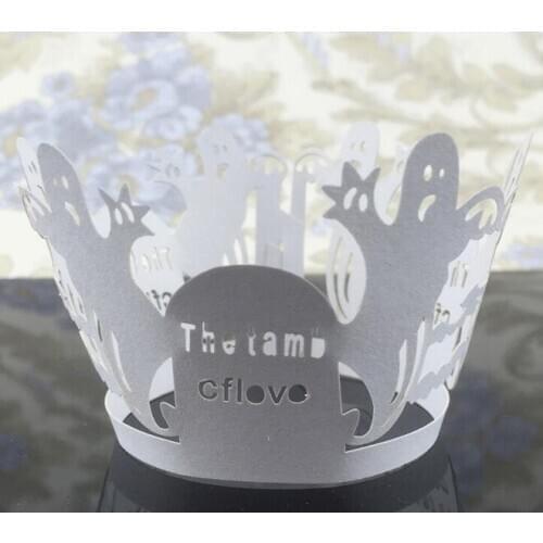 100PCS/LOT Lace Cupcake Wrappers Halloween White Ghost Party Cake Decoration