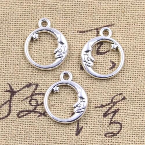 12pcs Charms Moon Star 20x16mm Antique Silver Color Pendants Making DIY Handmade Tibetan Finding Jewelry
