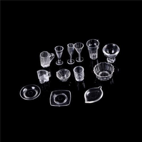 13Pcs/lot Clear Mini 1/12 Ice Cream Cups Set Dollhouse Miniature Toy Kitchen Dining Room Accessories