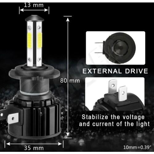 2pcs 4-Sides H7 H11 HB3 9005 HB4 9006 LED Headlight Car Headlamp 6000K Beam Bulb X37F