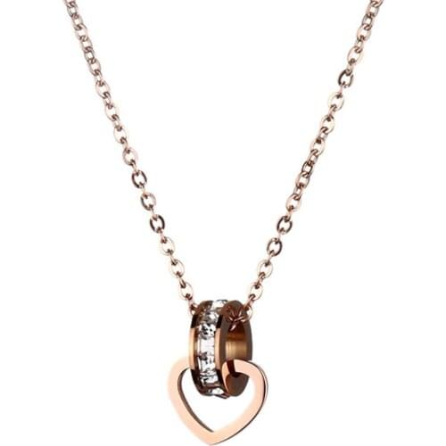 316L Stainless Steel Fashion Fine Jewelry Circle Zircon Love Heart Charms Chain Choker Collier Necklaces & Pendants For Women