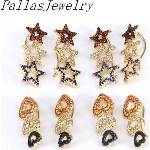 5Pairs New Fashion Three Star/ Heart Earrings for Women Gold-Color Jewelry Earrings Gifts