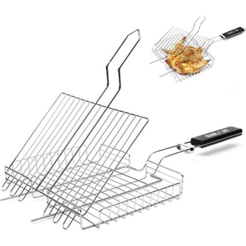BBQ Grill Barbecue Accessories Tools For Home Park Iron Grilling Basket Portable Stainless Steel BBQ Grill Folding BBQ