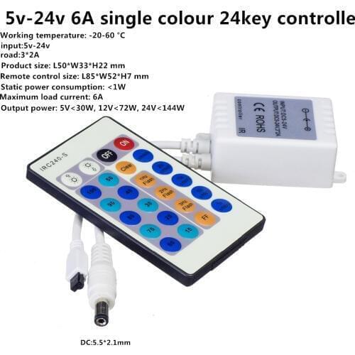 Wireless 24Keys 3*2A RF IR Remote Controller For Single Color 3528 5050 2835 5630 3014 LED Strip Lights DC5-24V