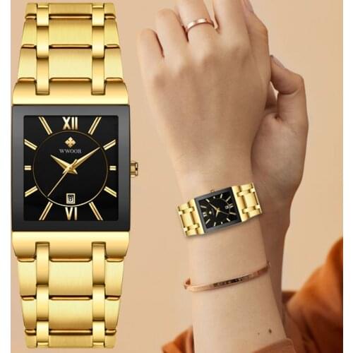 New WWOOR Ladies Watch Luxury Brand Women Gold Square Wristwatch Minimalist Analog Quartz Movement Casual Watch Relogio Feminino