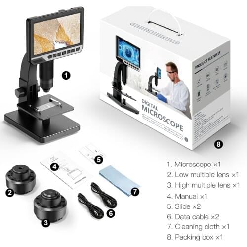 HD 7 Inch IPS Display Digital Microscope 500X 2000X USB Industrial Continuous Amplification Magnifier For PCB Cell Insects