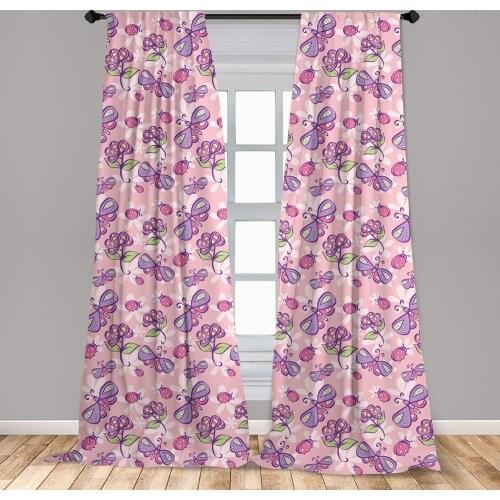 Floral Window Curtains Butterflies Flowers Cartoon Girls Playroom Theme Curtain with Rod Pocket