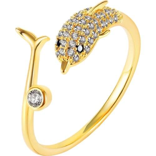 Cyue Summer Fashion Creative Trend Gold Wild Dolphin Opening Adjustable Ring With AAA CZ For Women Jewelry