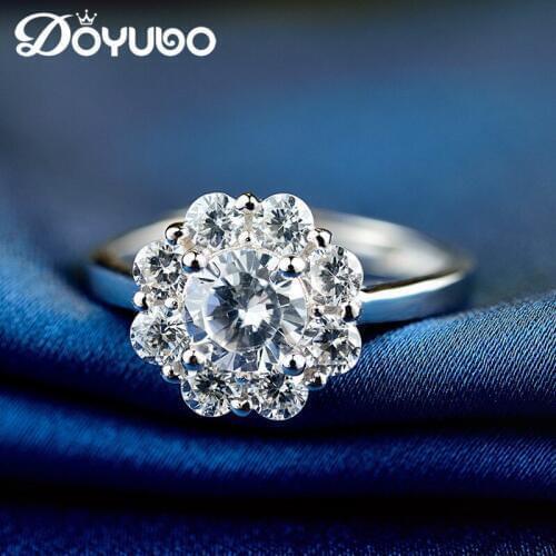 DOYUBO Brand Romantic Flower Pattern Silver Rings With White Cubic Zircon 925 Sterling Silver Adjustable Size Ring Jewelry VB089
