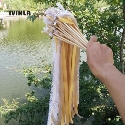 Hot Selling 50pcs/lot Jute wedding wands with gold bell for wedding decoration