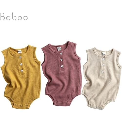 2021 Ins Baby Girls Bodysuit Newborn Summer Korean Style Clothes For Boy Sleeveless Climbing Jumpsuit Home Clothing 0-24m Outfit