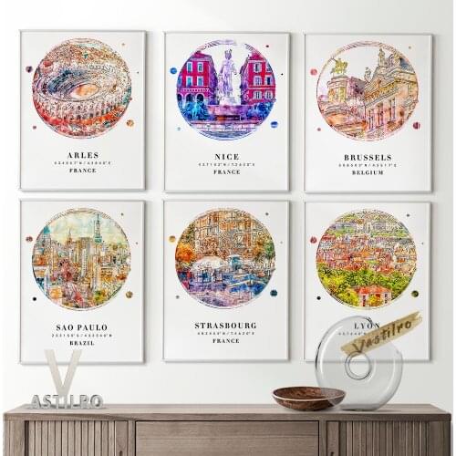World City Travel Map Poster Arles Sao Paulo Nice Canvas Painting Brussels Strasbourg Lyon Print Art Wall Picture Home Decor