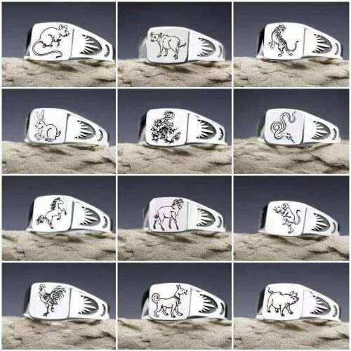 Lovely Vintage Zodiac White Copper Opening Rings For Men Engagement Party Wedding Jewelry Adjustable Animals Ring Accessories