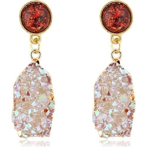 Fancy Bijoux Korean Wedding Chic Red Druzy Resin Drop Earrings For Women Jewelery Statement Pendientes Mujer Moda 2019 Ohrringe