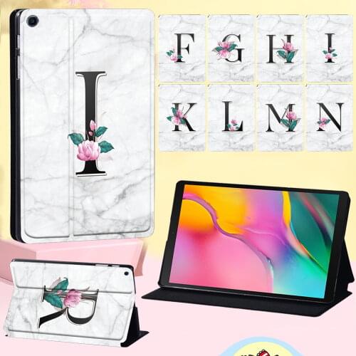 Leather Stand Cover Case for Samsung Galaxy Tab A 8.0 2019 T290 T295 New Shockproof White Marble Letter Series Tablet Case + Pen