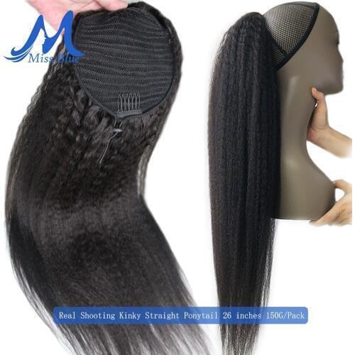 Kinky Straight Brazilian Hair Drawstring Ponytail Clip In Human Hair Extensions Remy Puff Human Hair Ponytail Products Missblue