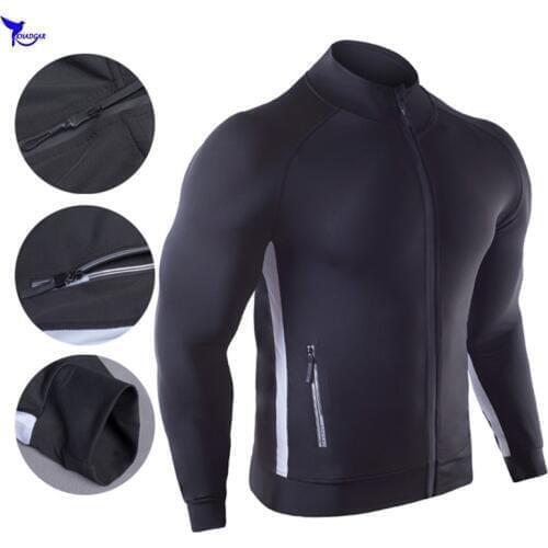 Quick Dry Gym Fitness Sport Jackets Men Long Sleeve Stand Collar Running Sweatshirts Zipper Jogging Training Pockets Sportswear