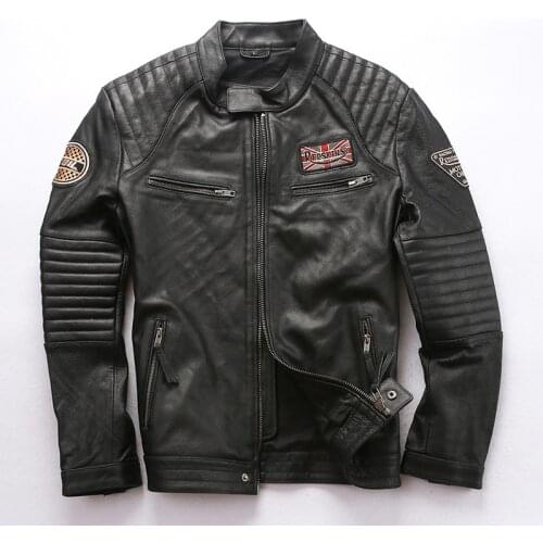 Male Genuine Leather Autumn Winter Jacket Large Size Thick Soft Cowhide Embroidered Locomotive Warm Coat Vintage Casual Coat