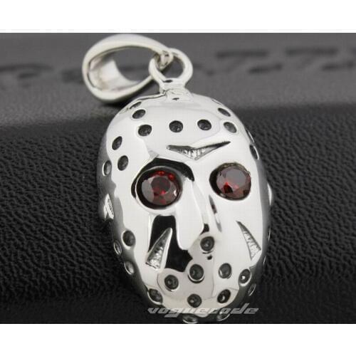 LINSION 925 Sterling Silver Halloween Jason Hockey Mens Biker Punk Pendant 8N026