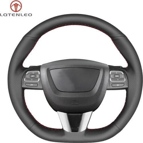 LQTENLEO Black Artificial Leather Car Steering Wheel Cover For Seat Leon Altea Leon Cupra 2008-2012 Toledo Alhambra 2010-2015