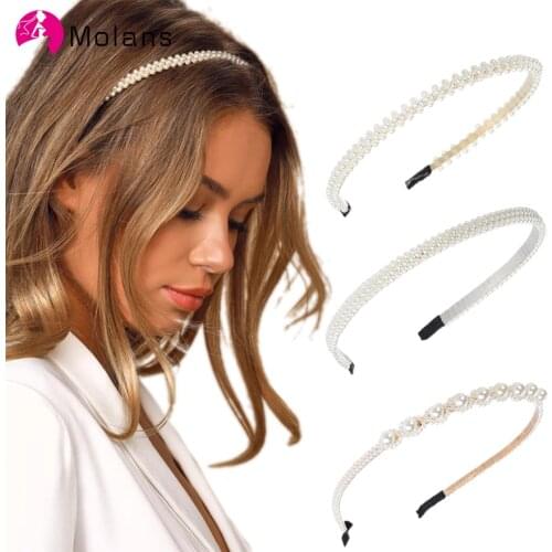 Molans Cute Pearls Headbands Beaded Gold Pearls Temperament Hairband for Women Gold Alloy Headwear Wedding Flower Pearl Headband