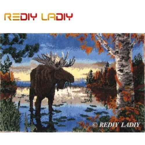 Latch Hook Kit Make Your Own Rug Elk Deer Forest Tapestry Crochet Cushion Mat DIY Carpet Rug Pre-Printed Canvas Hobby & Crafts