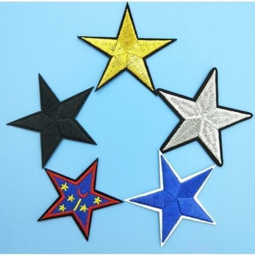 Big Stars Sticker DIY Embroidered Iron on Patch for Cap Pant Jacket Clothes Appliques Wholesale Black Gold Silver Blue Star