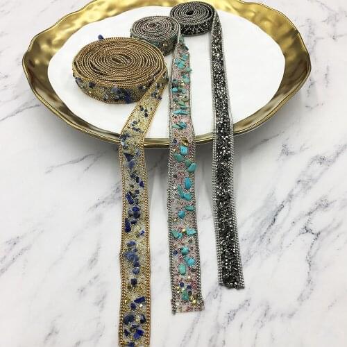 1 yardRhinestone Shine Metal/Stone Iron-on Patches For decorationclothingWeddingdressshoesPatch Crystal Applique DiamondStickers