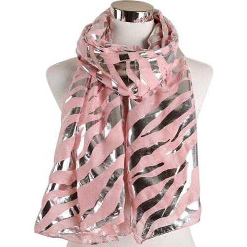 2020 Newest Zebra Pattern Silver Foil Scarves And Shawls Long Stripe Print Silver Lurex Scarf Wrap Hijab 4 Color Free Shipping