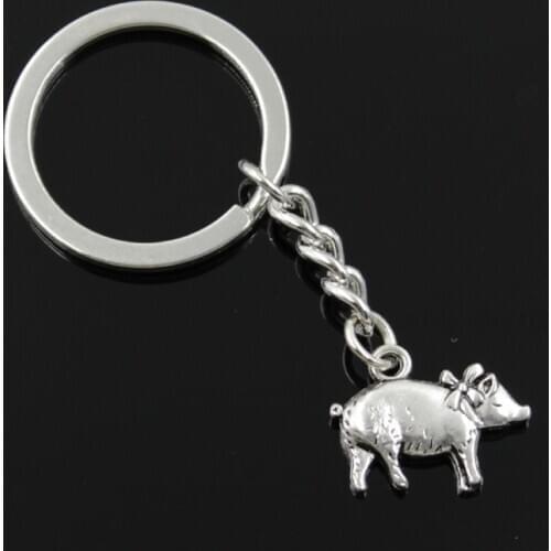 New Fashion Men 30mm Keychain DIY Metal Holder Chain Vintage 3D Pig 21x16mm Silver Color Pendant Gift