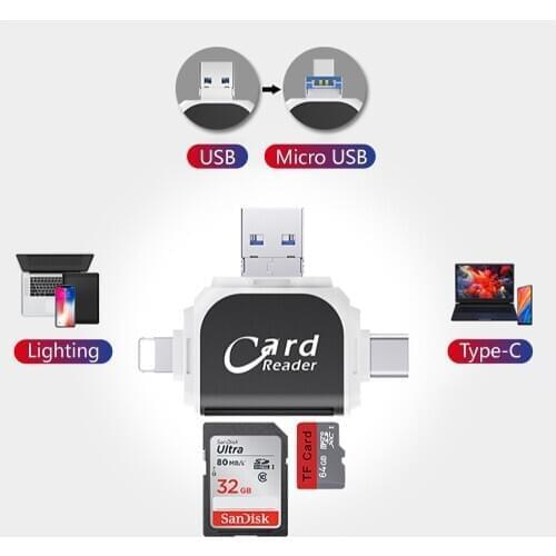 OTG card reader Multi-function 4 in 1 otg TF card camera SD card Reader for iphone 12/12mini/11/X/8/7 7s 6 6s