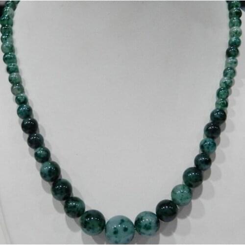 NEW 6-14MM GREEN EMERALD ROUND BEADS NECKLACE 18"