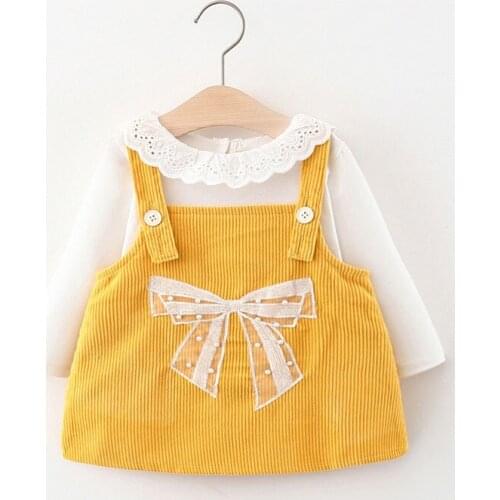 Baby Girls Dress Autumn Infant Baby White T-shirt And Suspender Dress 2Pcs Outfit Toddler Cute Bow 1st Birthday Vestidos