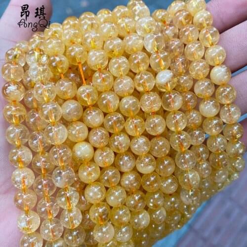 Natural Citrines Beads Round Loose Stone Beads For Jewelry Making DIY Bracelet 6mm 8mm 10mm Pick Size Gemstone Beads 15'' Strand