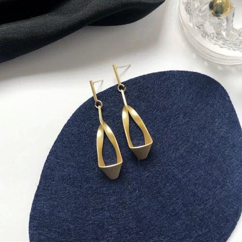 In 2021 South Korea Senior Restoring Ancient Ways Earrings Frosted Dumb Light Golden Triangle Geometry Sweet Girl Stud Earrings