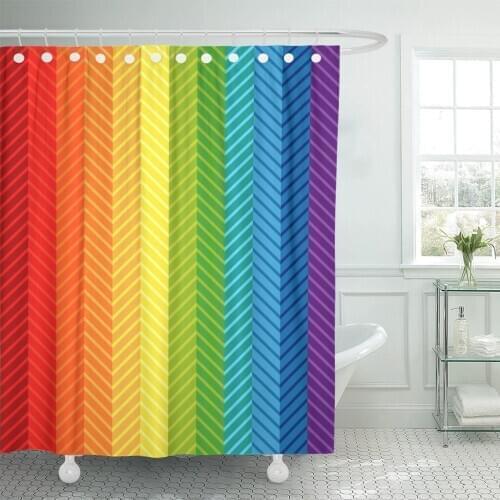 Blue Chevron Pattern Gradation Effect Retro Collection Rainbow Colors Shower Curtain Waterproof Fabric 60 x 72 Inches Set