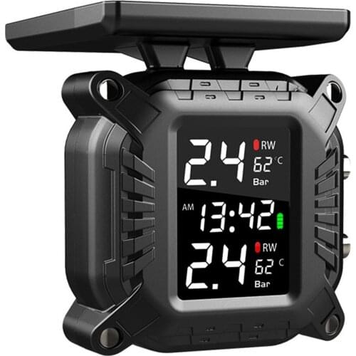 Tire Pressure Monitoring System TPMS for Motorcycles Solar Wireless Charging IP67 Waterproof with 2 External Sensors TPMS