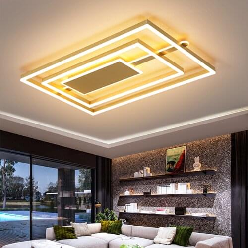 Gold Rectangular Ceiling Light with Remote Modern LED Brown Acrylic Lamp Metal Chandelier for Bedroom Living Room Kitchen Loft