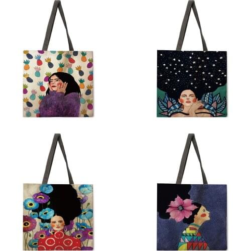 Foldable shopping bag handbag art painting lady shoulder bag lady leisure handbag outdoor beach handbag